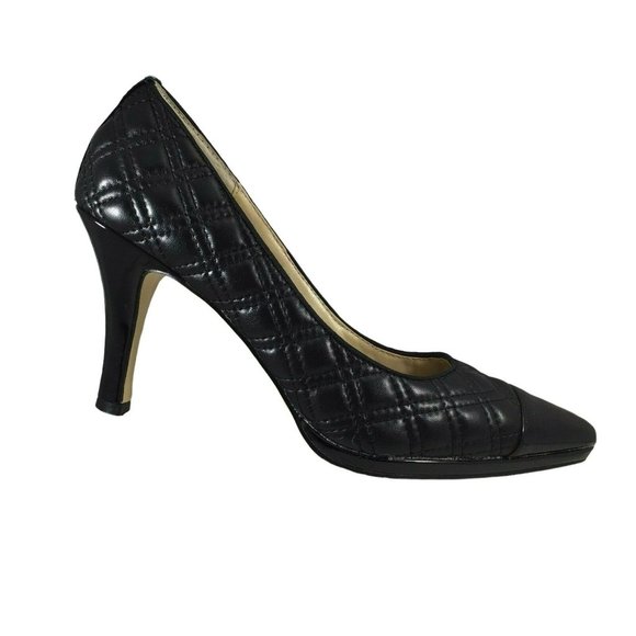 Adrienne Vittadini Jantine High Heel Shoes Womens 9 M Black Quilted Fine Leather